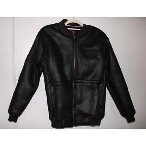 Super Dry Black Varsity Zip Up Heavy Duty Jacket With Embroidery Size M